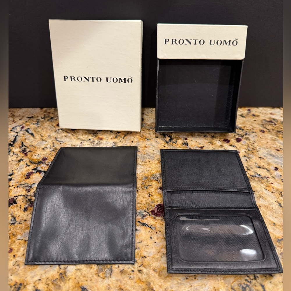 Pronto Uomo Black Leather Card Holder set of 2 : NEW
